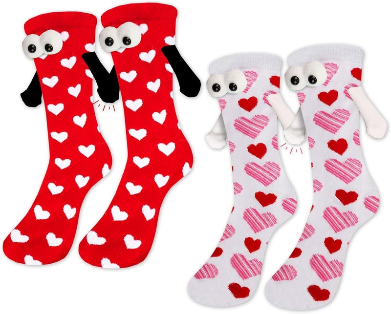 Habbiful 2 Pairs Valentine's Day Holding Hands Socks Funny Magnetic Couple Socks Valentines Day Gifts for Her Men Women - Image 1